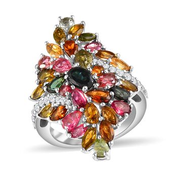 Mehrfarbiger Turmalin Ring, 925 Silber platiniert, ca. 6.11 ct
