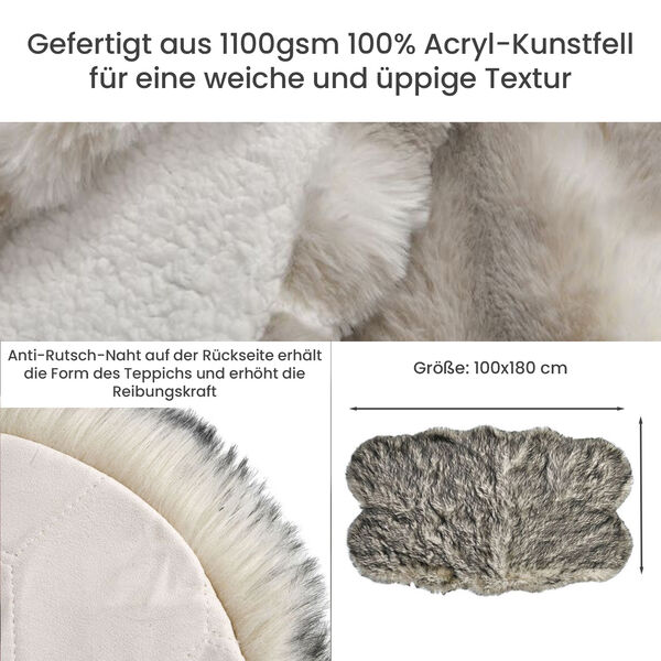 Seidenweicher, gewebter Kunstfellteppich, 180x100 cm, grau image number 3