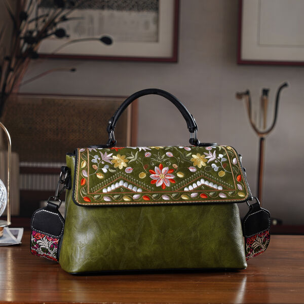 LA MAREY  florale Kunstprint Crossbody Tasche mit gemustertem Schulterriemen, 29x11x21cm, Gr&uuml;n image number 1