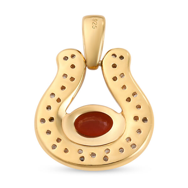 Mexikanischer Kirschfeuer-Opal und Zirkon-Anh&auml;nger in Silber image number 5