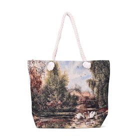 Gewebte Jute-Tasche mit Blumen, Schwanenmuster