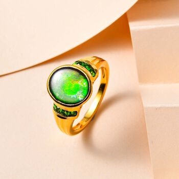 Kanadischer Ammolit und nat&uuml;rlicher Chromdiopsid-Ring - 3,02 ct.