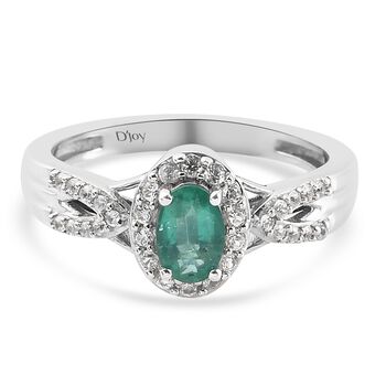 Sambischer Smaragd und Zirkon Ring 925 Silber Platin-&Uuml;berzug (Gr&ouml;&szlig;e 17.00) ca. 0,69 ct