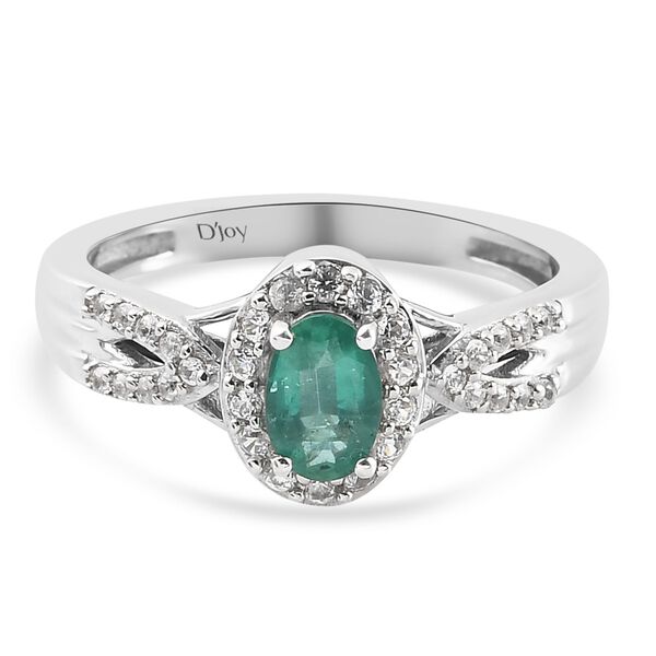 Sambischer Smaragd und Zirkon Ring 925 Silber Platin-&Uuml;berzug