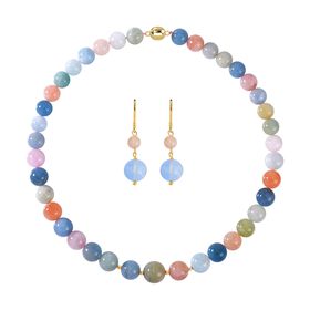 2er-Set- Mehrfarbige Beryll Perlen-Halskette 50cm und Ohrringe- 502,25 ct.