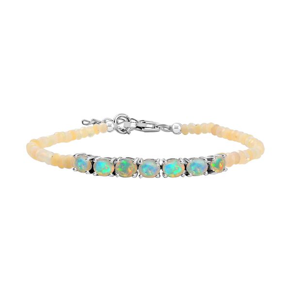 Nat&uuml;rlicher, &auml;thiopischer Welo Opal Armband ca. 18 cm + 3.5 cm Extender 925 Silber platiniert ca. 5.91 ct