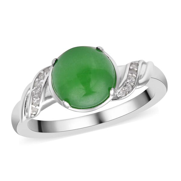Gr&uuml;ner Jade und wei&szlig;er Zirkon-Ring, 925 Silber rhodiniert  ca. 2,69 ct image number 4