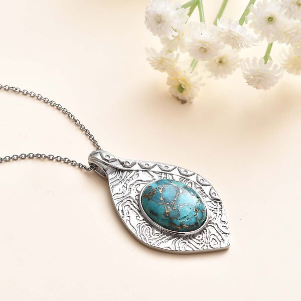 Cleopatra-Stil Blaues T&uuml;rkis Anh&auml;nger mit Kette, Edelstahl ca. 18.50 ct image number 2