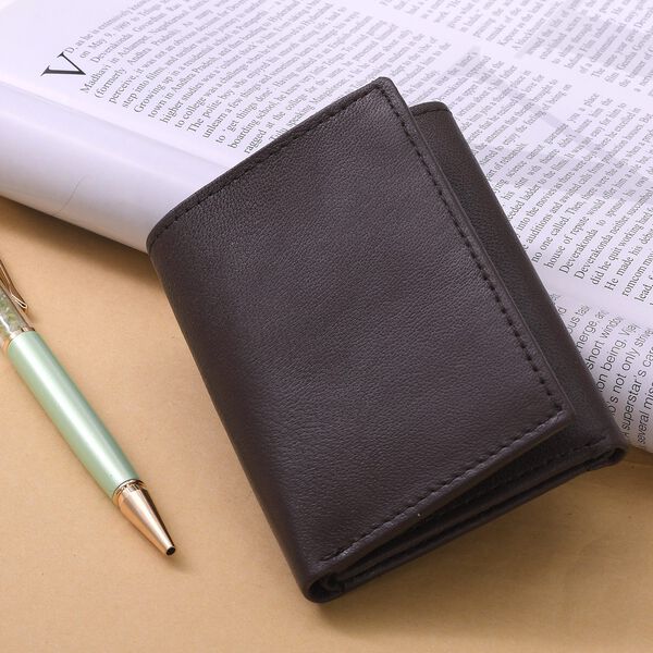 Klassische Geldbörse, 100% echtes Leder, RFID geschützt, braun image number 2