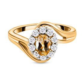 Kaiserlicher Topas und Zirkon-Halo-Bypass-Ring, 925 Silber vergoldet, 1,01 ct.