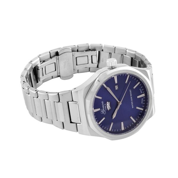 GENOA - Japanisches Uhrwerk, Blaues Sonnenschliff-Zifferblatt mit Balkenindexen, Reiner Edelstahl mit Faltschlie&szlig;e, Bicolor, 20 cm image number 6