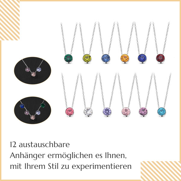 Austauschbarer mehrfarbiger Kristall-Anhänger mit 50cm Kette in Silberton image number 5
