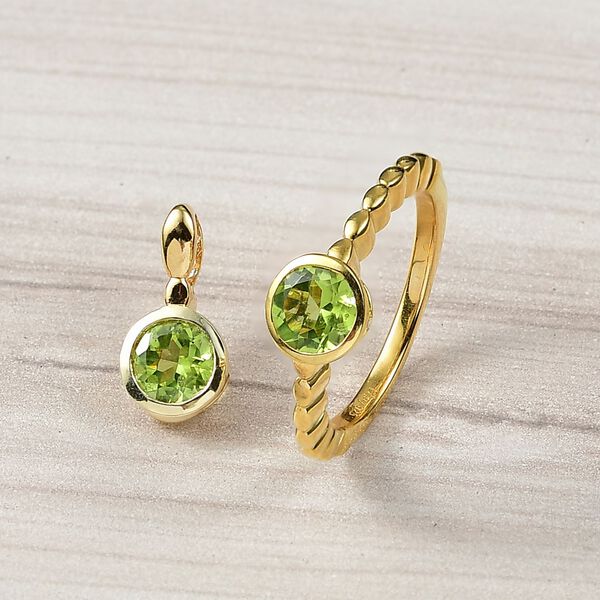 2er Set - D'Joy Natürlicher Peridot Ring und Anhänger, 925 Silber vergoldet (Größe 20.00) ca. 2,26 ct. image number 2