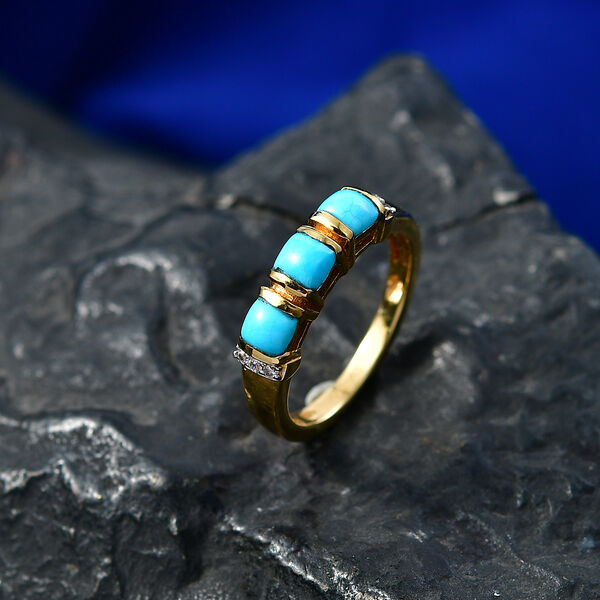 D'Joy Sleeping Beauty T&uuml;rkis, Wei&szlig;er Zirkon Ring 925 Silber 750 Vergoldet (Gr&ouml;&szlig;e 21.00) ca. 1,04 ct image number 1