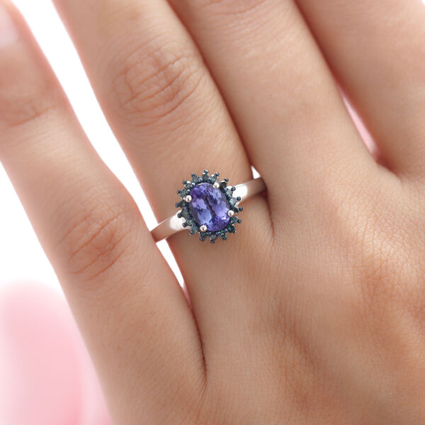AA Tansanit und blauer Diamant-Ring, 925 Silber platiniert  ca. 1,19 ct image number 3