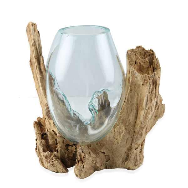 Jardin de Bali: Mundgeblasen Glasvase auf Naturholz, H&ouml;he 12-15 cm image number 2