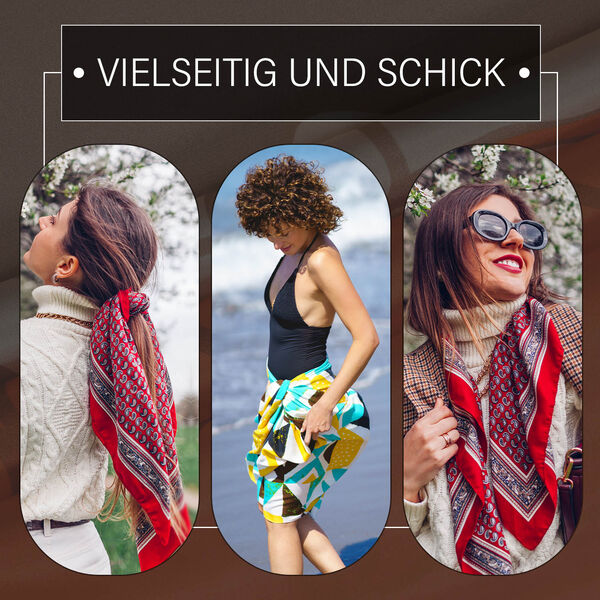 LA MAREY - 100% Maulbeeren-Seidenschal, Chiffon, 55x170 cm, Orange und braun image number 5