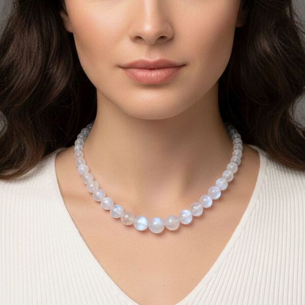 D'Joy AAA Regenbogen Mondstein Halskette ca. 50 cm 925 Silber rhodiniert ca. 140,00 ct. image number 2