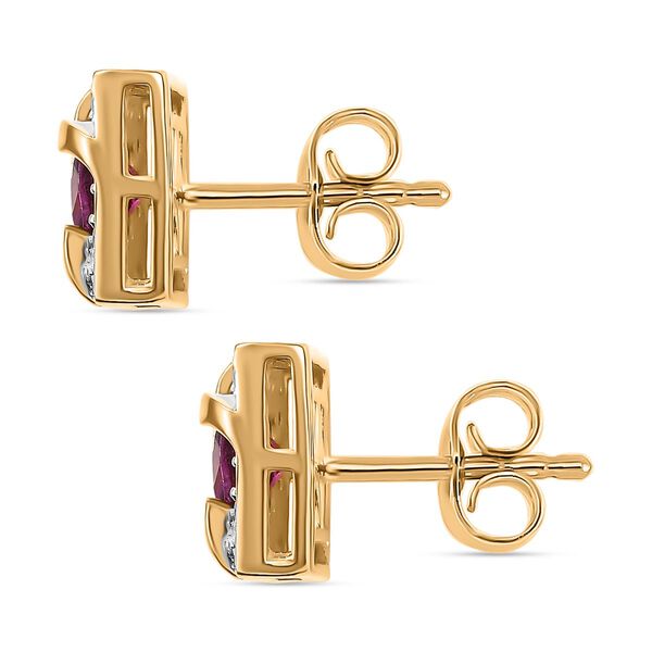 AA Rhodolith Granat, Weiße Zirkon Ohrringe, 925 Silber 750 Gelbgold Vermeil ca. 1.75 ct image number 5