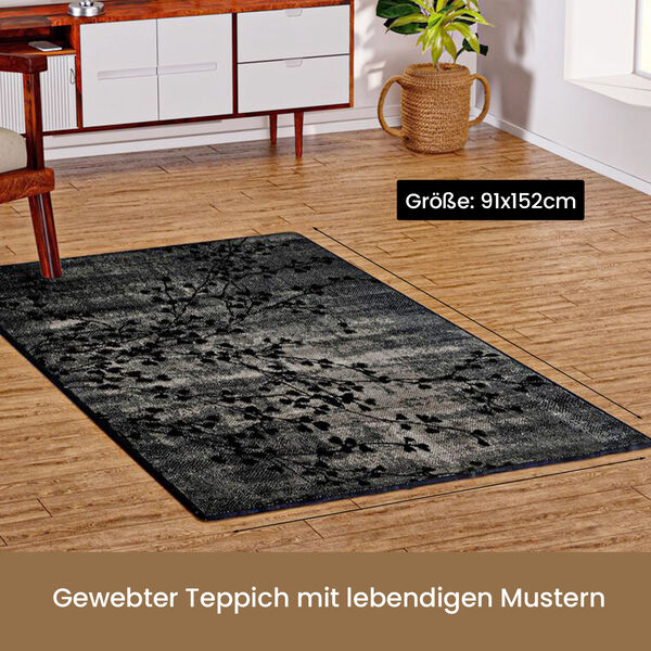 Gewebter Teppich mit Blattmuster, 91x152cm, Braun-schwarz image number 4
