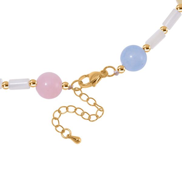 Wei&szlig;e Muschelkernperle, Mehrfarbig Edelsteine Halskette ca. 45 cm+ 5 cm Extender, Std Gelb image number 5