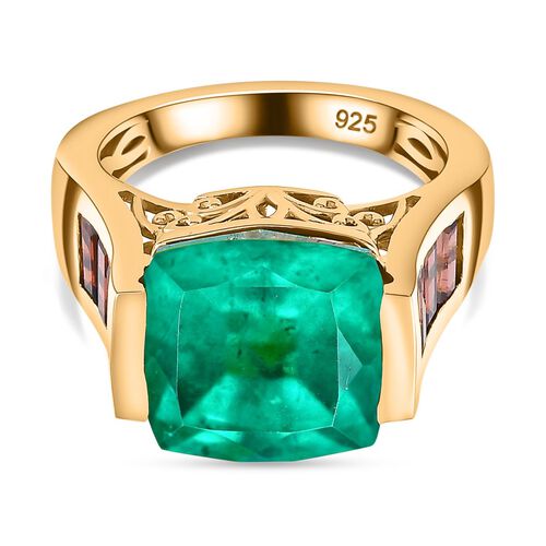 Smaragd-Quarz Triplette, Roter Granat Ring 925 Silber 750 Gelbgold Vermeil (Größe 17.00) ca. 10,81 ct image number 0