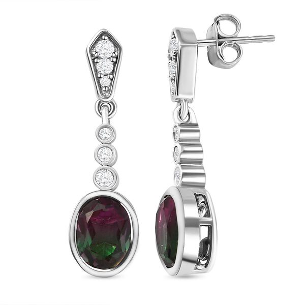 Wassermelonen-Quarz-Triplett und Zirkon Ohrhänger in Silber image number 4