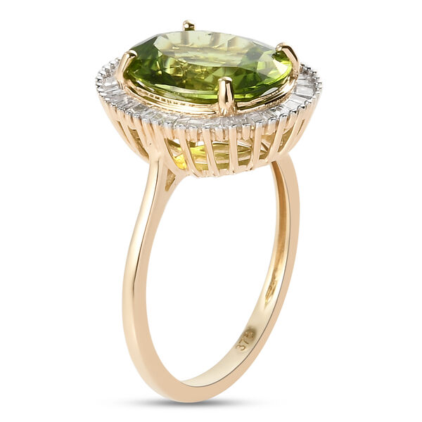 AAA natürlicher Peridot und Diamant Halo-Ring, 375 Gelbgold ca. 5,29 ct image number 5
