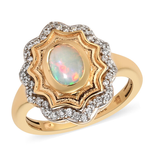 Natürlicher Äthiopischer Opal und Zirkon Ring 925 Silber vergoldet  ca. 0,86 ct image number 4