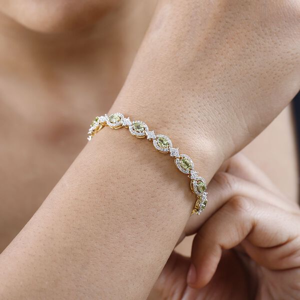 Natürliches AAA Calabar-Turmalin, Weißer Zirkon Armband, ca. 19 cm, 925 Silber Gelbgold Vermeil, ca. 7.01 ct image number 3