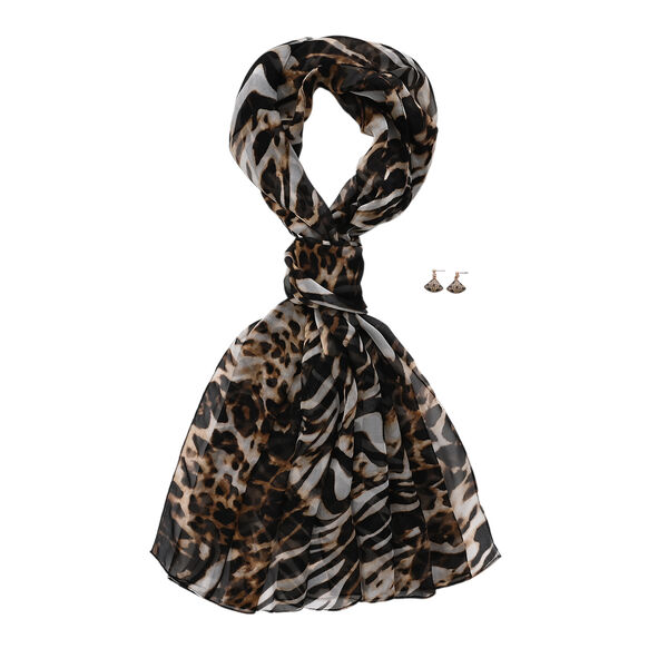 LA MAREY Signature Set mit Seidenschal und Seidentropfen-Ohrringen, 100% Maulbeerseide, 65 x 170 cm, Schwarz image number 0