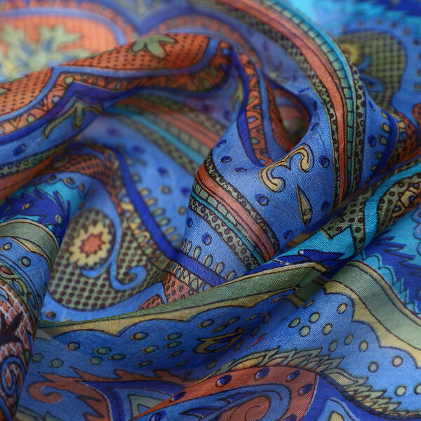 100% Natur Seide, Designer Schal, 50x160 cm, K&ouml;niglich Blau image number 6