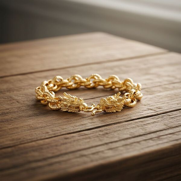 Designer Inspiriert Nickelfreies Messing, Doppelter Drachenkopf K&ouml;nigs-Armband ca. 20 cm ca. 47,00g, Goldfarben image number 2