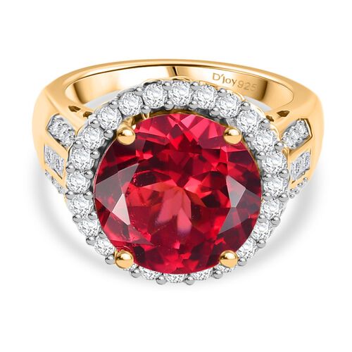 D’joy Synthetischer Padparadscha-Saphir, Moissanit Ring 925 Silber 750 Gelbgold Vermeil (Größe 17.00) ca. 9,22 ct image number 0