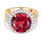 D’joy Synthetischer Padparadscha-Saphir, Moissanit Ring 925 Silber 750 Gelbgold Vermeil (Größe 17.00) ca. 9,22 ct