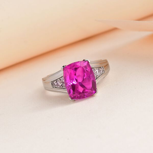 Orchidee Farbe Quarz Triplette, Rosa Zirkonia Ring Edelstahl (Größe 17.00) ca. 4,68 ct image number 2