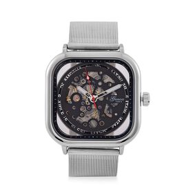 GENOA TIME V2 42mm Automatische Mechanikuhr - Schwarzes hohles Zifferblatt, Gehäuse aus Legierung mit IPS-Beschichtung, Edelstahl-Mesh-Armband,  3 ATM wasserdicht, Reiner Edelstahl 8.5 cm