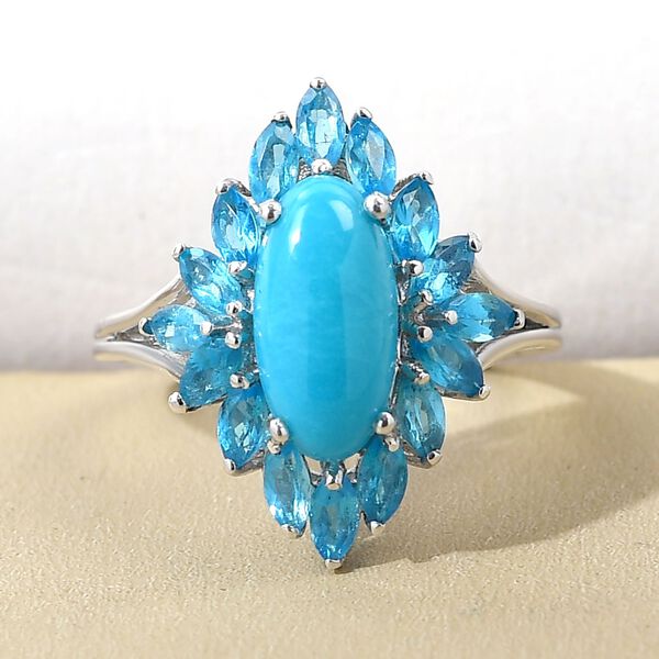 Natürlicher Sleeping Beauty Türkis und Neon Apatit-Ring, 925 Silber platiniert  ca. 3,50 ct image number 2