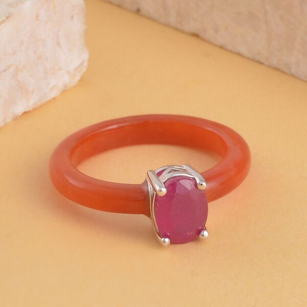 Rote Jade, Afrikanischer Rubin (Fissure gef&uuml;llt) Ring, 925 Silber rhodiniert (Gr&ouml;&szlig;e 20.00) ca. 9.50 ct image number 2