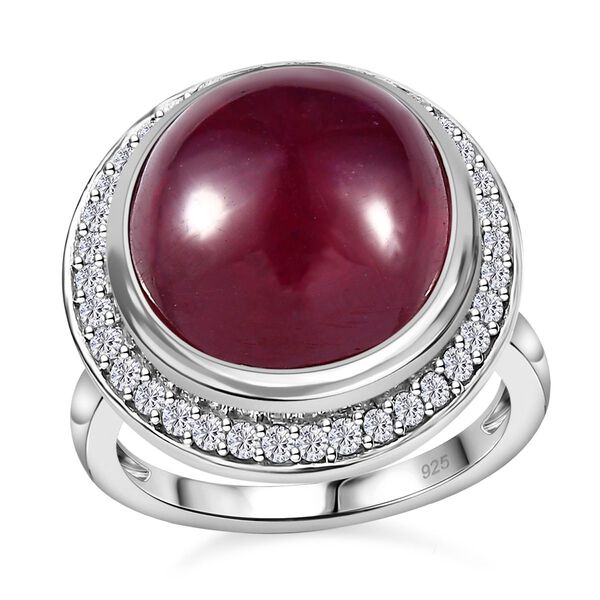 AAA Afrikanischer Rubin (Fissure gefüllt) und weißer Zirkon Ring, 925 Silber platiniert (Größe 20.00) ca. 22.90 ct image number 4