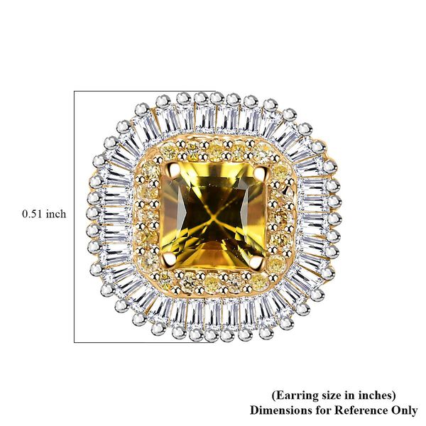 Zertifiziert und gepr&uuml;ft AAA gelbe Saphir, gelbe und wei&szlig;e Diamant Ohrringe in 585 Gold - 2,44 ct. image number 5