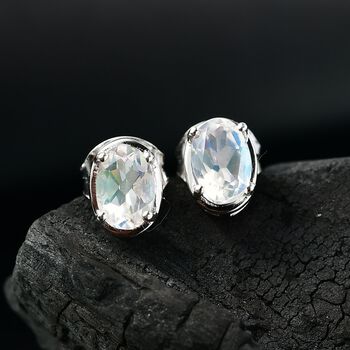 D joy AAA Premium Malagasy Regenbogen Mondstein Star Glimmer Ohrringe 925 Silber platiniert ca. 0.90 ct