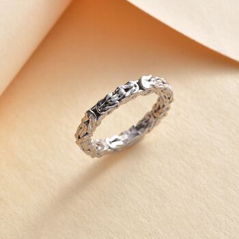 Handgefertigter Bandring im byzantinischen Ketten-Design, 925 Silber rhodiniert