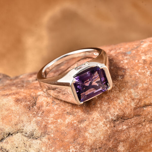 Uruguay Amethyst und Zirkon Solit&auml;r Ring 925 Silber Rhodium-&Uuml;berzug image number 2