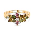 Mehrfarbiger-Turmalin, Weißer Zirkon Ring 925 Silber 750 Gelb Vergoldet (Größe 18.00) ca. 1.08 ct