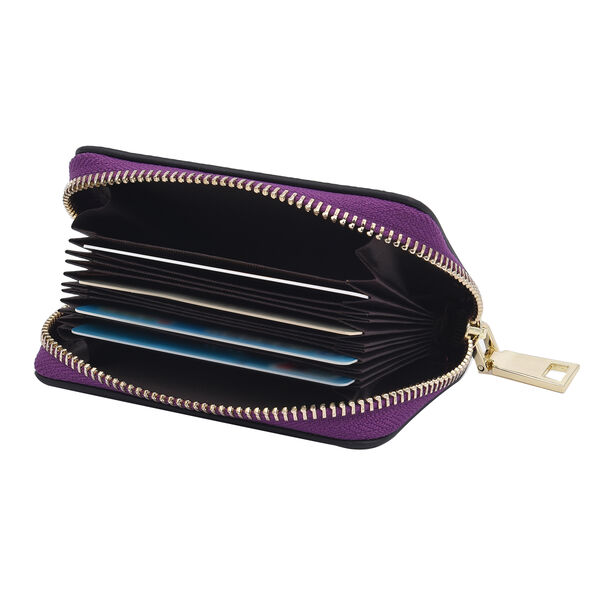 SENCILLEZ Geldb&ouml;rse aus 100% echtem Leder und RFID Schutz, Leopardenmuster, Gr&ouml;&szlig;e 12x2x8 cm, Schwarz und Lila image number 5