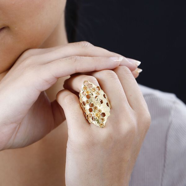 GP Honeycomb Kollektion- AA Citrin und Kanchanaburi blauer Saphir-Ring - 1,26 ct. image number 3