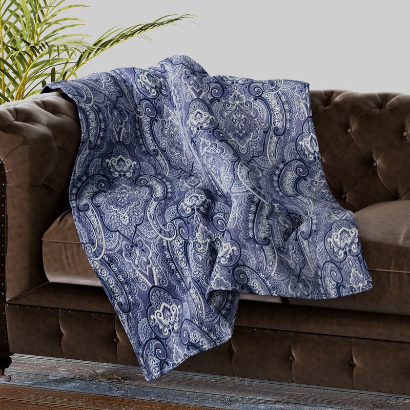 1-lagige Flanell bedruckte Decke, Paisley-Muster, Größe 150x200 cm, Blau |  SHOPLC