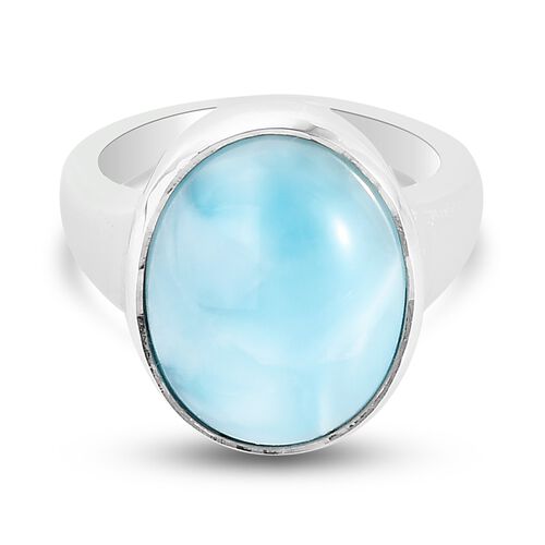 Larimar Solitär Ring 925 Silber Platin-Überzug image number 0