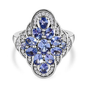 Wunderschöner Tansanit und weißer Zirkon-Ring, 925 Silber platiniert  ca. 2,30 ct